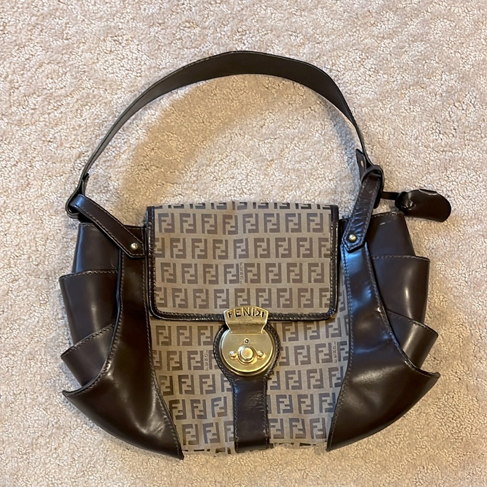 Fendi Brown and Tan Logo Shoulder Bag